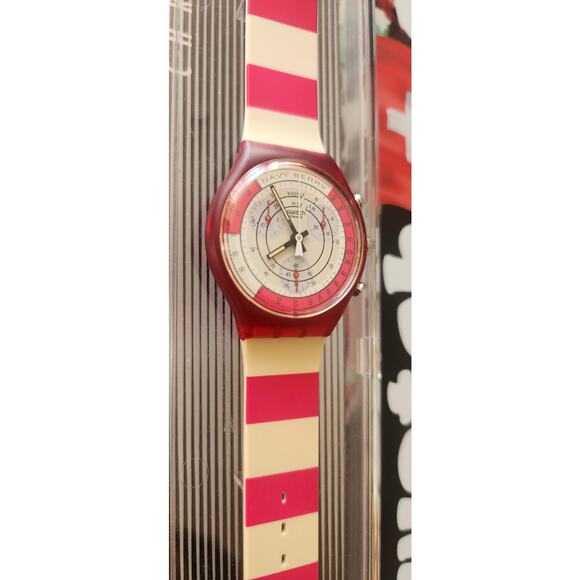 Swatch watch NAVY BERRY SCR100 1991 Chrono New Old stock - Picture 5 of 11